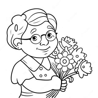 Page A Colorier De La Douce Grand Mere Avec Des Fleurs 48405-40227