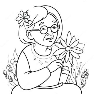 Page A Colorier De La Douce Grand Mere Avec Des Fleurs 48405-40228