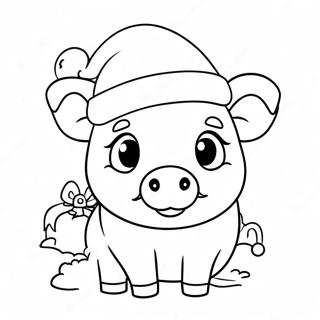 Page A Colorier Cute Christmas Pig Avec Un Chapeau De Noel 48515-40342