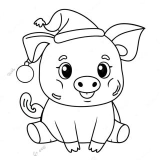 Page A Colorier Cute Christmas Pig Avec Un Chapeau De Noel 48515-40343