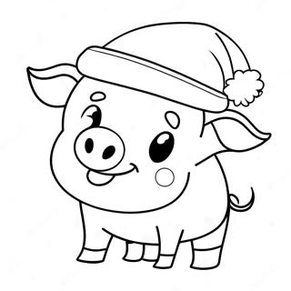 Page A Colorier Cute Christmas Pig Avec Un Chapeau De Noel 48515-40344