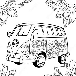 Page A Colorier Van Hippie Colore Avec Des Fleurs 48525-40317