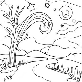 Page A Colorier Du Paysage De Nuit Etoilee 48814-40543