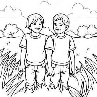 Page A Colorier Les Deux Fils Colores Dans Le Champ 48965-40673