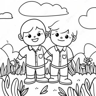 Page A Colorier Les Deux Fils Colores Dans Le Champ 48965-40675