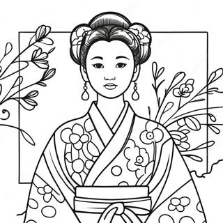 Page A Colorier Fille Japonaise En Kimono Traditionnel 49024-40718