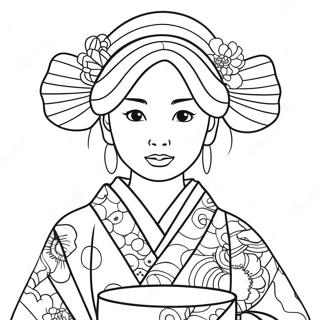 Page A Colorier Fille Japonaise En Kimono Traditionnel 49024-40719