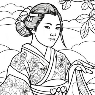 Page A Colorier Fille Japonaise En Kimono Traditionnel 49024-40720