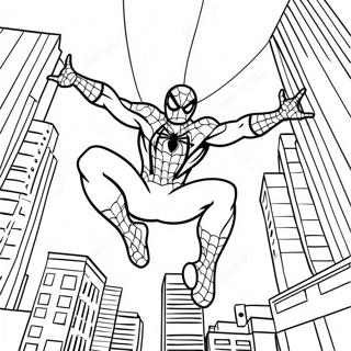 Spider Man Se Balancant A Travers La Ville A Colorier 49045-40737