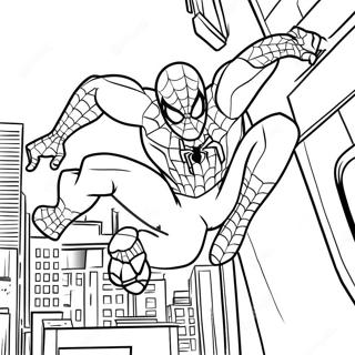 Spider Man Se Balancant A Travers La Ville A Colorier 49045-40738