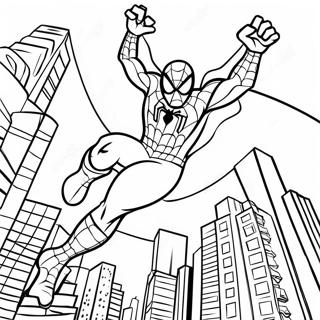 Spider Man Se Balancant A Travers La Ville A Colorier 49045-40739