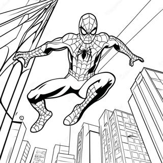 Spider Man Se Balancant A Travers La Ville A Colorier 49045-40740