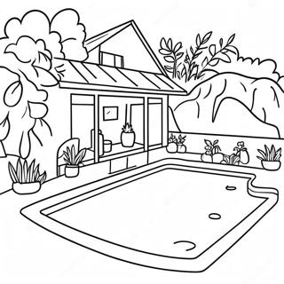 Maison Confortable Avec Piscine Dans Le Jardin A Colorier 49065-40743