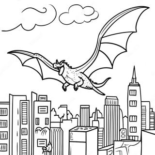 Page A Colorier De Rodan Volant Au Dessus De La Ville 49995-41703