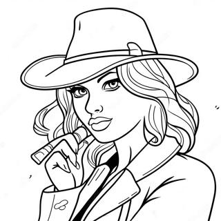 Page A Colorier Fille Gangster Cool Avec Un Chapeau 50345-41977