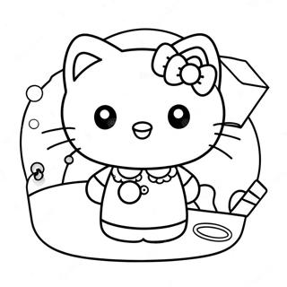 Page A Colorier De La Mignonne Hello Kitty Avec Des Accessoires Retro 50465-42061