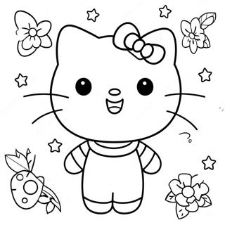 Page A Colorier De La Mignonne Hello Kitty Avec Des Accessoires Retro 50465-42062