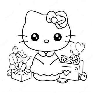 Page A Colorier De La Mignonne Hello Kitty Avec Des Accessoires Retro 50465-42063