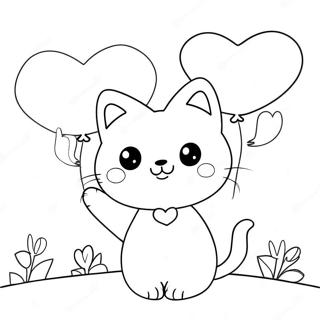 Page A Colorier De Chat Mignon De Saint Valentin Avec Des Ballons En Forme De Coeur 51175-42632