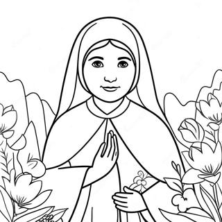 Page A Colorier De La Belle Sainte Bernadette Avec Des Fleurs 51275-42710