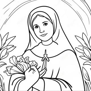 Page A Colorier De La Belle Sainte Bernadette Avec Des Fleurs 51275-42711