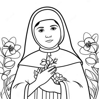 Page A Colorier De La Belle Sainte Bernadette Avec Des Fleurs 51275-42712