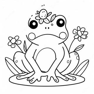 Page A Colorier Mignonne Grenouille Kawaii Avec Des Fleurs 51375-42789