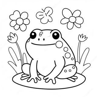 Page A Colorier Mignonne Grenouille Kawaii Avec Des Fleurs 51375-42790