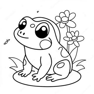 Page A Colorier Mignonne Grenouille Kawaii Avec Des Fleurs 51375-42791