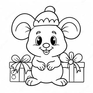 Page A Colorier Adorable Souris De Noel Avec Cadeaux 51585-42955