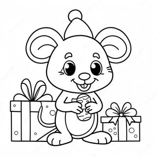 Page A Colorier Adorable Souris De Noel Avec Cadeaux 51585-42956