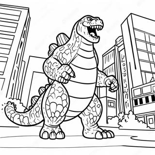 Godzilla Rugissant Dans La Ville Page A Colorier 51665-43026