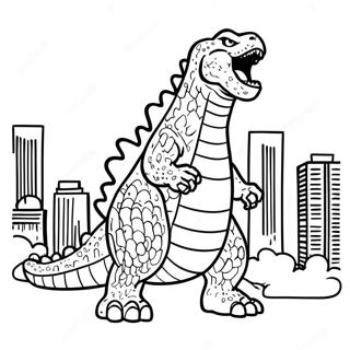 Godzilla Rugissant Dans La Ville Page A Colorier 51665-43027