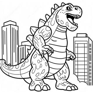 Godzilla Rugissant Dans La Ville Page A Colorier 51665-43028