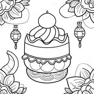 Gateau De Lune Festif Avec Lanternes Page A Colorier 51695-43042