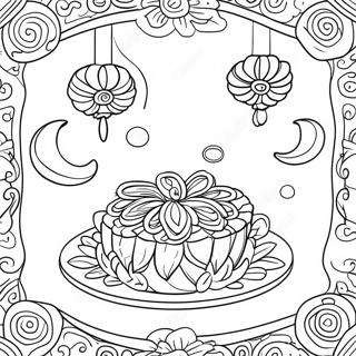 Gateau De Lune Festif Avec Lanternes Page A Colorier 51695-43044