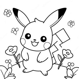 Page A Colorier Fille Pikachu Mignonne Avec Des Fleurs 52186-43429