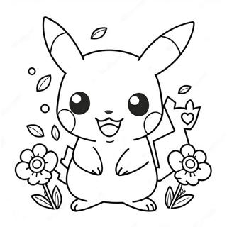 Page A Colorier Fille Pikachu Mignonne Avec Des Fleurs 52186-43430