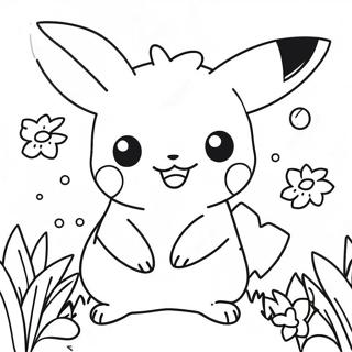 Page A Colorier Fille Pikachu Mignonne Avec Des Fleurs 52186-43432