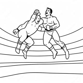 Page A Colorier Lutteuse Wwe Avec Contour Audacieux Sautant Sur Un Adversaire 52196-43450