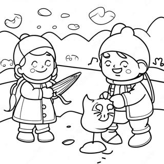 Page A Colorier De Scene De Peche Sur Glace Avec Des Enfants Heureux 52616-43764