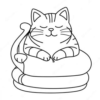 Page A Colorier Dun Chat Mignon Dormant Sur Un Coussin 52727-43859