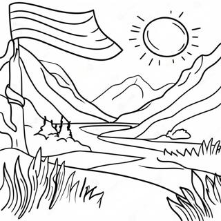 Page A Colorier Du Paysage Des Highlands Ecossais Avec Drapeau 52847-44595