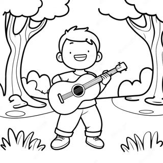 Garcon Avec Ukulele Cool Jouant Dans Le Parc A Colorier 52957-44045