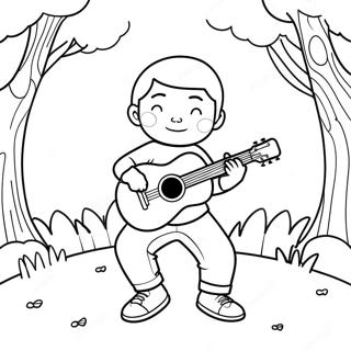 Garcon Avec Ukulele Cool Jouant Dans Le Parc A Colorier 52957-44046