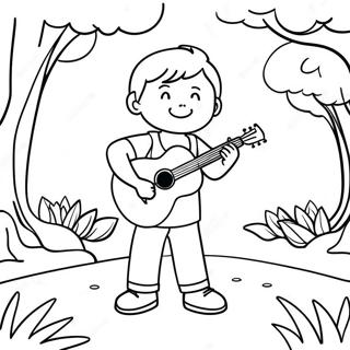 Garcon Avec Ukulele Cool Jouant Dans Le Parc A Colorier 52957-44047