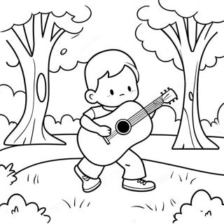 Garcon Avec Ukulele Cool Jouant Dans Le Parc A Colorier 52957-44048