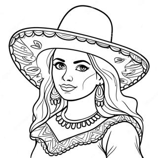 Fille Mexicaine Avec Sombrero A Colorier 53117-44167