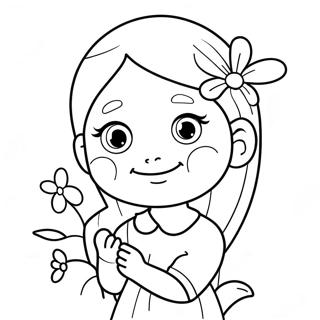 Mignonne Anya Avec Des Fleurs A Colorier 53167-44207