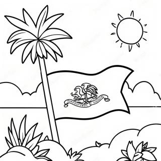 Page A Colorier Du Drapeau Dhaiti Avec Un Fond Tropical 53609-44695